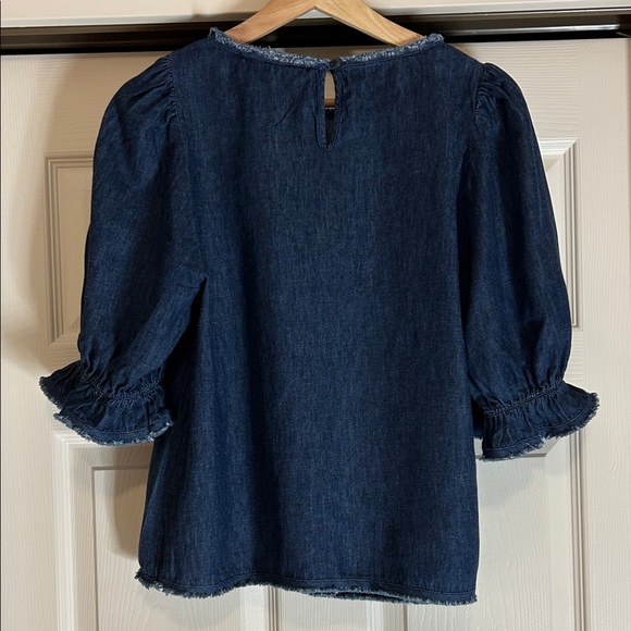 Emerson Fry Pearl Blouse Puff Sleeve Denim Top Size Small - Picture 4 of 9